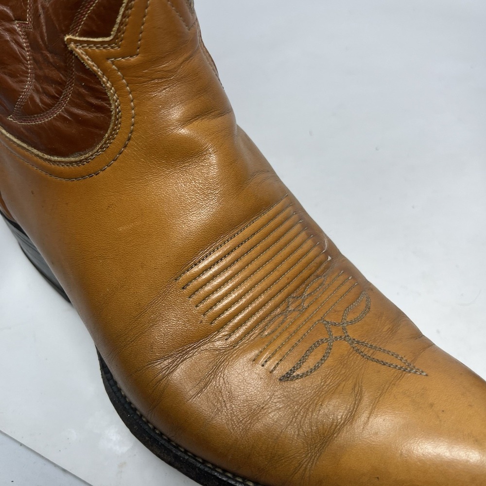 VTG Tony Lama Cowboy Boots Brown Leather Western Mens Size 10.5 D Two Tone 7145 - Picture 12 of 16